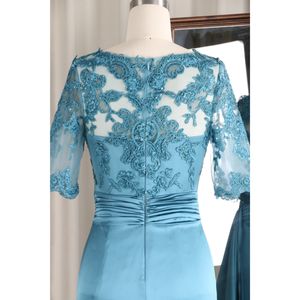 فستان سهرة بالجملة، فساتين أم العروس، فستان زفاف بلون أخضر موحد، أنماط متعددة، فستان بخصر عالٍ وأكمام قصيرة - Product Image 5