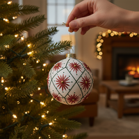 Lot de 3 décorations de Noël en verre, motifs étoiles rouges peints à la main, boules rondes et en forme de larme, décorations festives pour sapin de Noël