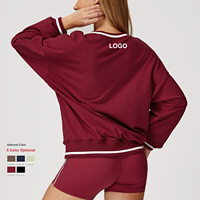 Sweat-shirt personnalisé à manches longues contrastées pour l'automne, coupe ample, col rond, pour le jogging, haut de sport pour femme en plein air