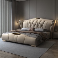 Magnifique Lit Double Queen Size Luxe Moderne 1.5m en Cuir Souple et 1.8m avec Cadre en Bois pour Chambre Parentale