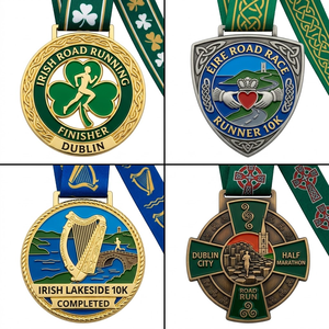 Medallón de finalista de maratón inspirado en Phoenix Park, medalla 3D personalizada para carreras de carretera en Irlanda con cinta. - Product Image 1