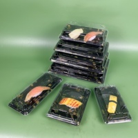 Emballage alimentaire rectangulaire jetable écologique avec couvercle transparent, plateau à sushi, base gaufrée, boîte à sushi en plastique à emporter