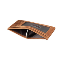 Dompet Kartu Kulit RR Crazy Horse, Dompet Saku Depan Minimalis Tipis dengan Jendela ID, Tempat Kartu Kredit Kulit Sapi Logo Kustom