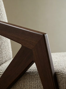 Sillón Moderno de Mediados de Siglo, de Madera Maciza, Tapizado con Tela Bouclé Texturizada, para Sala de Estar o Dormitorio - Product Image 5