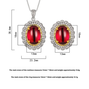 Vintage Eco-friendly Copper 13*18MM Red Zircon Floral Pendant Earrings Set Women <b>Sunflower</b> Jewelry Set for Bridal Events - Product Image 2