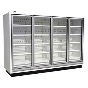 Congelador de supermercado enfriador de conveniencia vertical con tres puertas de vidrio templado