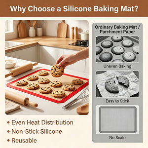 Tapis de cuisson en <span class=keywords><strong>silicone</strong></span> platine à bords rouges, certifié FDA LFGB, renforcé de fibres de verre, antiadhésif, résistant à la chaleur, enroulable, pour four - Product Image 4