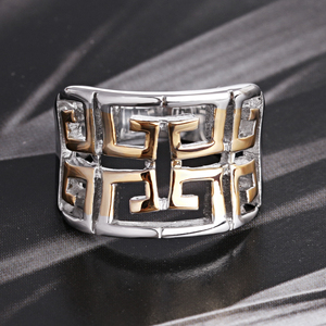 Di modo Dei Monili di Cerimonia Nuziale In Oro <span class=keywords><strong>G</strong></span> Modello di Fascia Anello Hollow Out Greco Chiave Anelli - Product Image 4