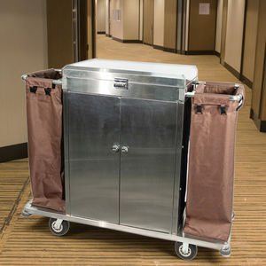도어 수납 공간 가정부 트롤리가있는 호텔 하우스 키핑 필수 스테인레스 스틸 청소 카트 - Product Image 5