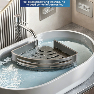 Étagère de rangement triangulaire d'angle pour salle de bain en aluminium sans perçage, panier de douche organisateur - Product Image 3