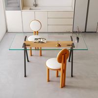 Table à manger rectangulaire moderne en verre trempé transparent avec design à panneaux pour salon, appartement, hôtel