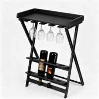 Table d'appoint de buffet moderne d'extérieur en PEHD, pliable, avec porte-verres à vin et casier à vin, résistante aux intempéries, finition imitation bois, pour cuisine et salle à manger