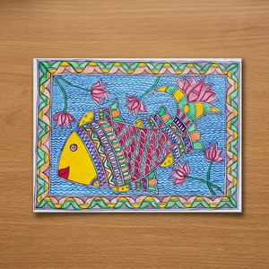 Peinture d'art populaire Mithila vibrante sur toile, artisanat 3D entièrement fait main du Jharkhand pour la décoration intérieure 1530 - Product Image 5