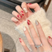 Diseño #43 #46 Venta al por mayor personalizado hecho a mano 10PCs Press on Nails Set con paquete de herramientas Glitter Cat Eye Flower Nail Art para el verano