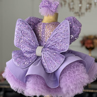 Robe de princesse papillon pour petite fille, robe de demoiselle d'honneur à manches bouffantes et paillettes violettes, robe de soirée de mariage