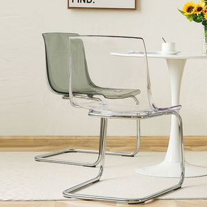 Transparent <b>Backrest</b> Chair Modern Minimalist Design For Dining Room Adult Use Plastic Chair With Metal Frame - Product Image 3
