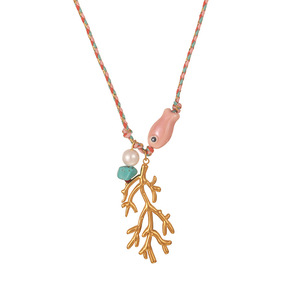 Bohemian Style Waterproof Stainless Steel Bead and <strong>Ceramics</strong> Fish Blue Colored Rope Necklace with Trendy <strong>Jellyfish</strong> Pendant - Product Image 4