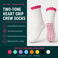 Chaussettes de yoga et de Pilates en coton à double couleur avec volants et antidérapantes, à faible MOQ, pour la vente en gros