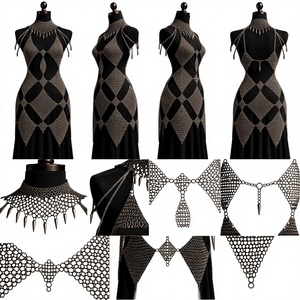 Robe en maille d'acier inoxydable plaqué argent, forme irrégulière, pièce de mode audacieuse effet armure - Product Image 3