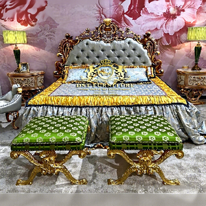 Juego de muebles de dormitorio de lujo tallados para el hogar, juego de cama con acabado europeo dorado y mesita de noche, con diseño de imperio para el Palacio Real, tamaño King - Product Image 1