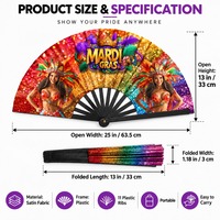 Éventail Pliant Personnalisé en Gros, Rouge, 33 cm (13 pouces), en Plastique, Bambou ou Bois, pour Masque de Mardi Gras et Défilé du Mardi Gras