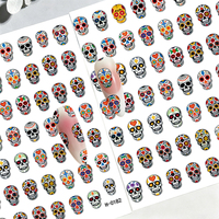 Autocollants 3D Crâne pour Ongles, Décorations Colorées Crâne Jour des Morts, Adhésifs Gothiques pour Manucure DIY