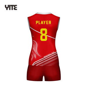 زي فريق كرة الطائرة الرياضية البوليستر تنفس تصميم أحمر جديد - Product Image 3