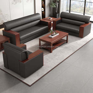 Luxury Modern Leather Office <b>Sofa</b> Round Desktop Power Grommet Smart Office Desk <b>Sofa</b> Office Boss <b>Sofa</b> <b>Set</b> - Product Image 1