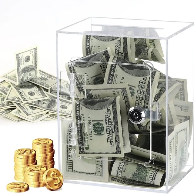 Transparent Acrylic Square Money Box Savings Bank With Lock and Door for Easy Access to Cross-Border Handicrafts Gifts