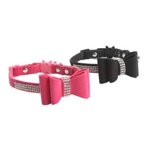 Colliers de chat de couleur rose noir en velours de luxe Bling <span class=keywords><strong>Diamond</strong></span> Noeud papillon élégant avec collier à cloches pour chats - Product Image 1