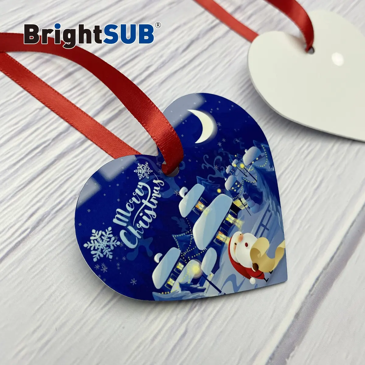 1mm BrightSUB Wholesale Two Sided White Christmas Ornaments Printable Metal Sublimation Aluminum Ornament Blank