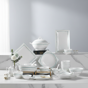 Platos Blancos <span class=keywords><strong>de</strong></span> Alta Calidad para Cena, Vajilla <span class=keywords><strong>de</strong></span> Porcelana <span class=keywords><strong>con</strong></span> Diseño Escénico Blanco para Bodas y Eventos - Product Image 1