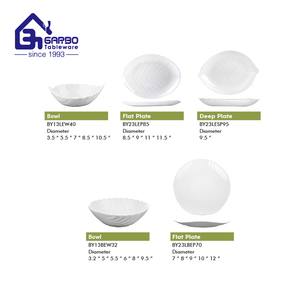 Service de table, ensembles de vaisselle, blanc, 3 pièces, ensembles de bols en verre opale, forme de coquille, bord incrusté d'or, bols, assiettes, résistant aux bris et aux fissures - Product Image 2