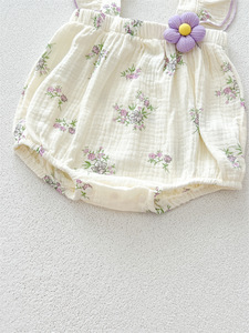 Nuova Collezione Estate 2026: Tutina LangAI per Neonata con Stampa Floreale, <span class=keywords><strong>100</strong></span>% Cotone Pettinato, Chiusura con Bottoni e Fascia per Capelli, per Bambine - Product Image 4