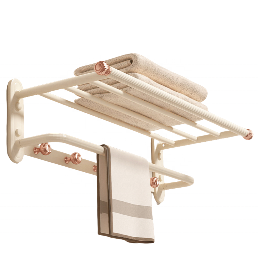 Bathroom Folding Double-layer Towel Rack Luxury Rose Gold Aluminum Wall Mounted 25.6 in Bath Toilet Towel Rail