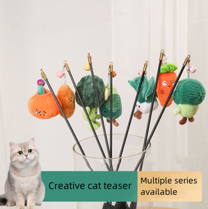 Divertido peluche vegetal fruta cabeza de repuesto gato Teaser juguete mango de madera mango de espuma gato Teaser Stick - Product Image 4