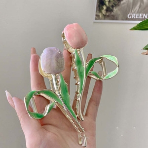 Nouvelles pinces à cheveux en forme de tulipe pour femmes, grandes pinces à cheveux en métal avec pompon, barrettes à cheveux, accessoires pour cheveux - Product Image 4