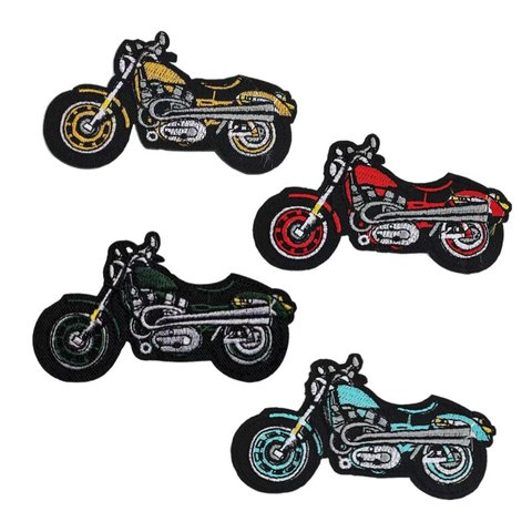 Trendy 3D Embroidered Hook Loop Cool Cartoon Motorcycle Punk Biker Style Felt PU Fabric Iron Patches for Hats DIY Clothing