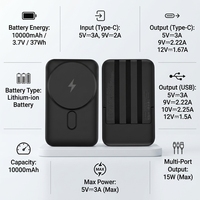 Batterie externe magnétique sans fil en plastique 10000 mAh, chargeur sans fil rapide 15W, sortie USB-C/USB-A 20W Type-C PD 22.5W, portable