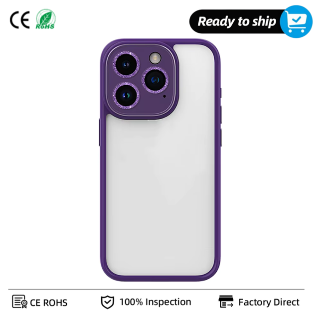 Glitter Camera Lens Phone Case clear Shockproof Color Frame Wholesale Transparent Phone Case for iPhone 17 16 15 14 Pro Max