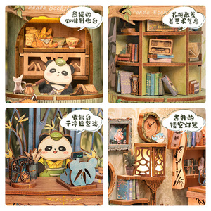 CuteBee Green Bamboo Bookstore Miniature DIY Wooden House Model With <b>Panda</b> Design For Teens And Adults Assembly <b>Toy</b> Ornament - Product Image 4