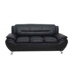 Ensemble <span class=keywords><strong>canapé</strong></span> + causeuse 3 + 2 + 1 en Faux <span class=keywords><strong>cuir</strong></span> noir, causeuse en coupe moderne, pour salon - Product Image 4