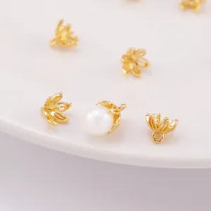 metal horn hollow flower beads end caps specer beads flower cap gold 18k plated brass gold plated bead caps