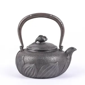 Tetera de hierro con tapa de cobre y plata, hervidor de té de estilo japonés, antiguo, Natural, incrustado