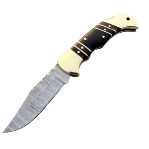 Cuchillo Plegable Utilitario de Acero Damasco Premium con Mango de Madera, Hoja de Punta Caída Personalizable OEM, Garantía de 3 Años - Product Image 2