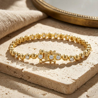 Bracelet tennis en argent sterling S925 plaqué or avec moissanite, couleur D, bracelet perlé en moissanite ronde, bijoux fins pour femmes, cadeau