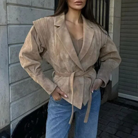 2025 hiver polyvalent marron manches longues col en v à lacets veste manteaux casual Chic femme vêtements d'extérieur femmes haute rue veste en cuir