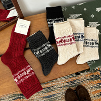 Chaussettes courtes vintage en Spandex/Nylon/Coton pour femme, motif Fair Isle, jacquard tricoté cerf nordique flocon de neige, anti-bactériennes, collection automne