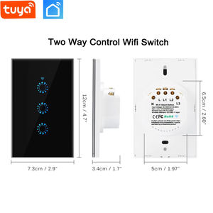 Interruptor de luz bidireccional Control remoto WiFi 1/2/3Gang Interruptor de luz inteligente Tuya estándar de EE. UU. Material de vidrio de 2 vías 50/60HZ - Product Image 2