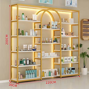 Étagères cosmétiques Fashion Concept en or pour magasin de détail, présentoir cosmétique avec armoire pour boutique, personnalisation du logo et de la taille, présentoir - Product Image 1